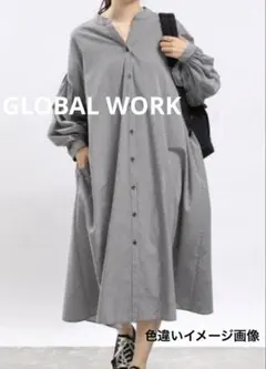 グローバルワーク　袖ボリュームワンピース　ブラック