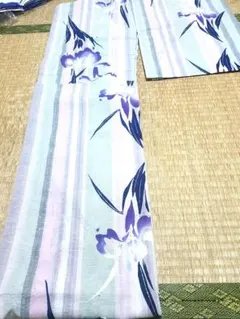 紫色花柄ストライプ浴衣