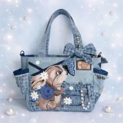 デニムリメイクバッグ　ペイズリーデニム×うさぎ