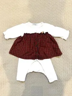 1回試着】美品 familliar 赤チェック柄ロンパース 70 - メルカリ