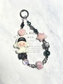 ブラックピンク♡ ビーズ キーホルダー 携帯ストラップ バッグチャーム sp