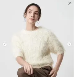 BEAUTY&YOUTH フェザーヤーン ハーフスリーブ ニットプルオーバー