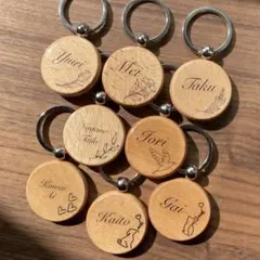 【名入れ】両面加工 天然木 お名前キーホルダーワンポイント