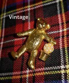 【Vintage】テディベア くま ゴールド ブローチ　レトロ　ベア　金色　美品