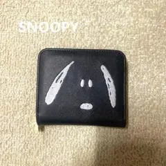 SNOOPYスヌーピー風 ミニ財布 二つ折り ラウンドファスナー ブラック