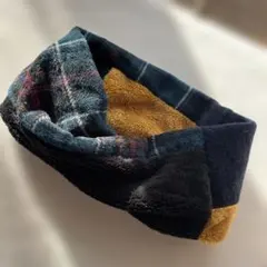 no.3sチェック柄☆ボア☆マスタードyellow☆パッチワーク風スヌード☆小物