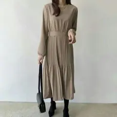 決算セール◆ロングワンピース　ドレス　レディース　ひざ丈　バルーン袖　韓国