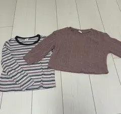 長袖カットソー2点セット（ストライプ・ピンク）