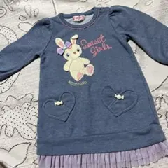 美品Mezzopiano ♡ウサギ刺繍 長袖ワンピース♡90