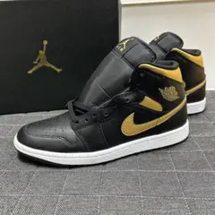 Nike Air Jordan1 Mid Black/Metallic Gold