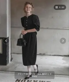 BONLECILL noirサテンビッグリボン パールボタンベロアペンシルドレス