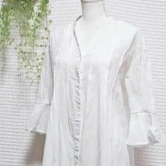 BEAMS (F) 七分袖 ギャザー ゆったり ロング シャツ ワンピース 白