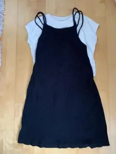 ユニクロ　キッズ　黒リブキャミソールワンピース 半袖Tシャツ付き　150cm