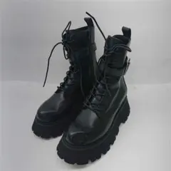 ★厚底レースアップブーツ ブラック系 Mサイズ
