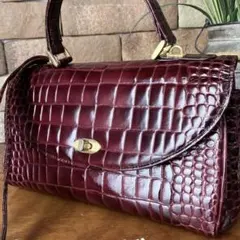 クロコダイル風　ボルドー　ショルダー　ハンドバッグ　2way 美品
