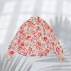 レスピーギ 長袖ブラウス 羽織り 花柄 透け感 日本製 レトロ ◎ E6487