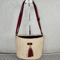 grove　グローブのかごバッグ 赤ストラップ タッセル付き