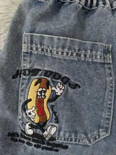 ホットドッグ刺繍カーゴパンツ