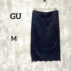 GU ネイビーM レースタイトスカート　花柄　エレガント オフィスカジュアル