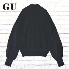GU スウェットライクハイネックセーター 長袖ニット バルーンスリーブ M 黒のサムネイル