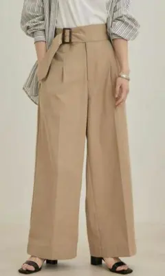 VIS ベージュ ワイドパンツ ベルト付き