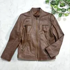 レザージャケット ラムレザー 羊革 ライダース ステッチ キャメルブラウン L