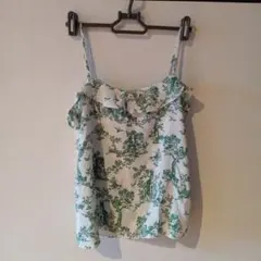 H&M 緑の木模様 フリルノースリーブ