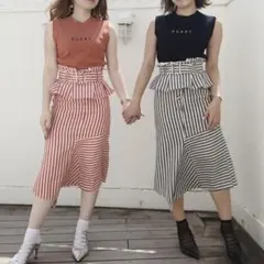 REDYAZEL ストライプ ペプラムセットアップ