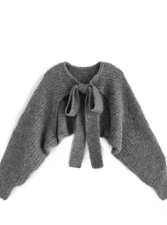 前後2wayビッグリボンクロップド丈ニットボレロ