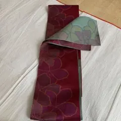 花柄 半幅帯 赤紫と緑
