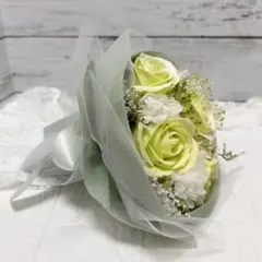 라임 그린 부케 비누 플라워 화이트 부케
