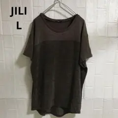 【JILI 】半袖チュニック ダークブラウン サイズ L スパンコール付き