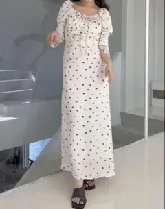 【美品】FRAY I.D クレープサテンプリントワンピース　BEG 0