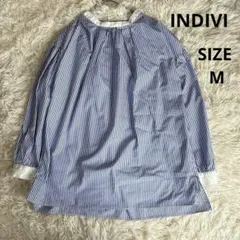 INDIVI ストライプ柄 クレリックシャツ ブラウス　38 (M)のサムネイル