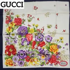 【GUCCI】グッチ スカーフ 花柄 フラワー柄 シルク ネイビー