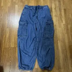 GU デニムスーパーワイドカーゴパンツ