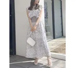 ダズリン ラインアートリブノースリワンピース グレー 花柄 【S】 大人可愛いのサムネイル