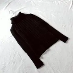 KN0045【アヴィエンヌ】ニット【M】リブ タートルネック ブラック ウール