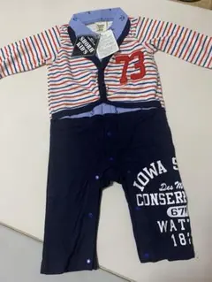 新品　タグ付き　ストライプロンパース 80