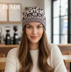 【未使用級】FENDI フェンディ ニット帽 ピンク×黒