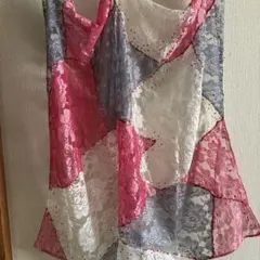 【新品】KK-29 スパンコール付パッチワークデザインのレース生地マルチカバー