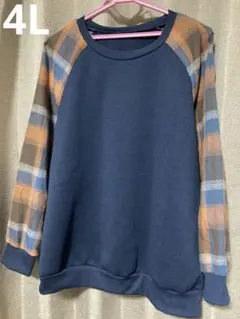 SHEIN ネイビー チェック柄 長袖 4L プラスサイズ