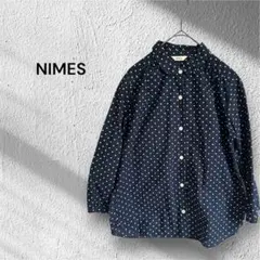 ✨美品✨NIMES ニーム　ネイビー ドット柄 七分袖　水玉　丸襟　日本製