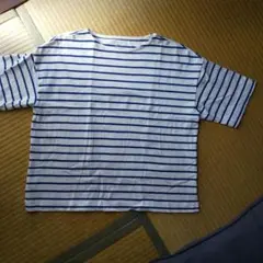 無印良品 ホワイト/ブルー ストライプ Tシャツ 綿100%素材 Lサイズ