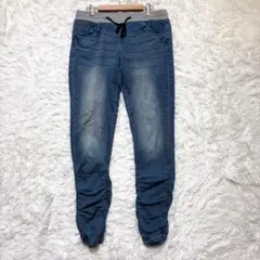 【ラル】スキニーデニムパンツ L 綿 ストレッチ 裾絞り加工 色落ち 細身