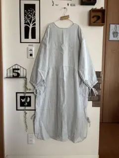 美品★【WaterlessLinen】前後着スリーブリボンワンピース＊ミント