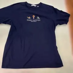 たっぷりめ！Hush Puppies 半袖Tシャツ ネイビー 刺繍ロゴ LL