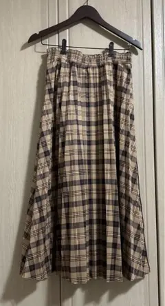 チェック柄　プリーツスカート　リバーシブル　秋　ベージュ