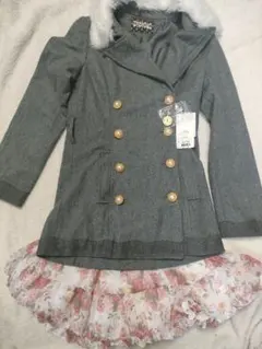 【美品】トゥララ　リズリサ　ファー付きハートキラキラ黒レースロングコート トゥララリズリサファー付きハートキラキラ黒レースロングコート