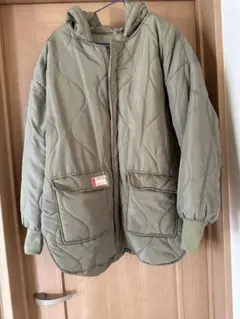 オリーブグリーン キルティングジャケット フード付き